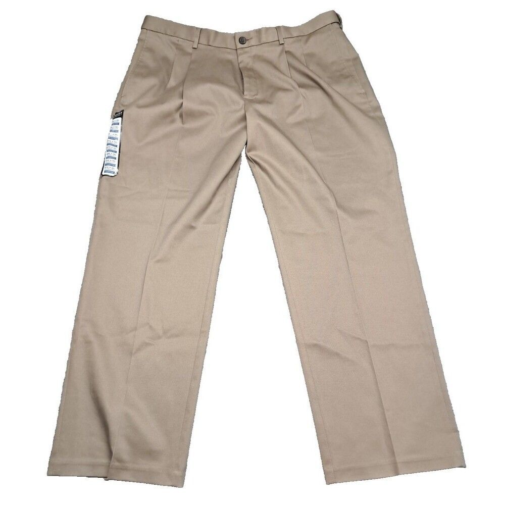 Haggar Mens 40x30 Premium No Iron Classic-Fit Stretch Pleated Expandable Waist